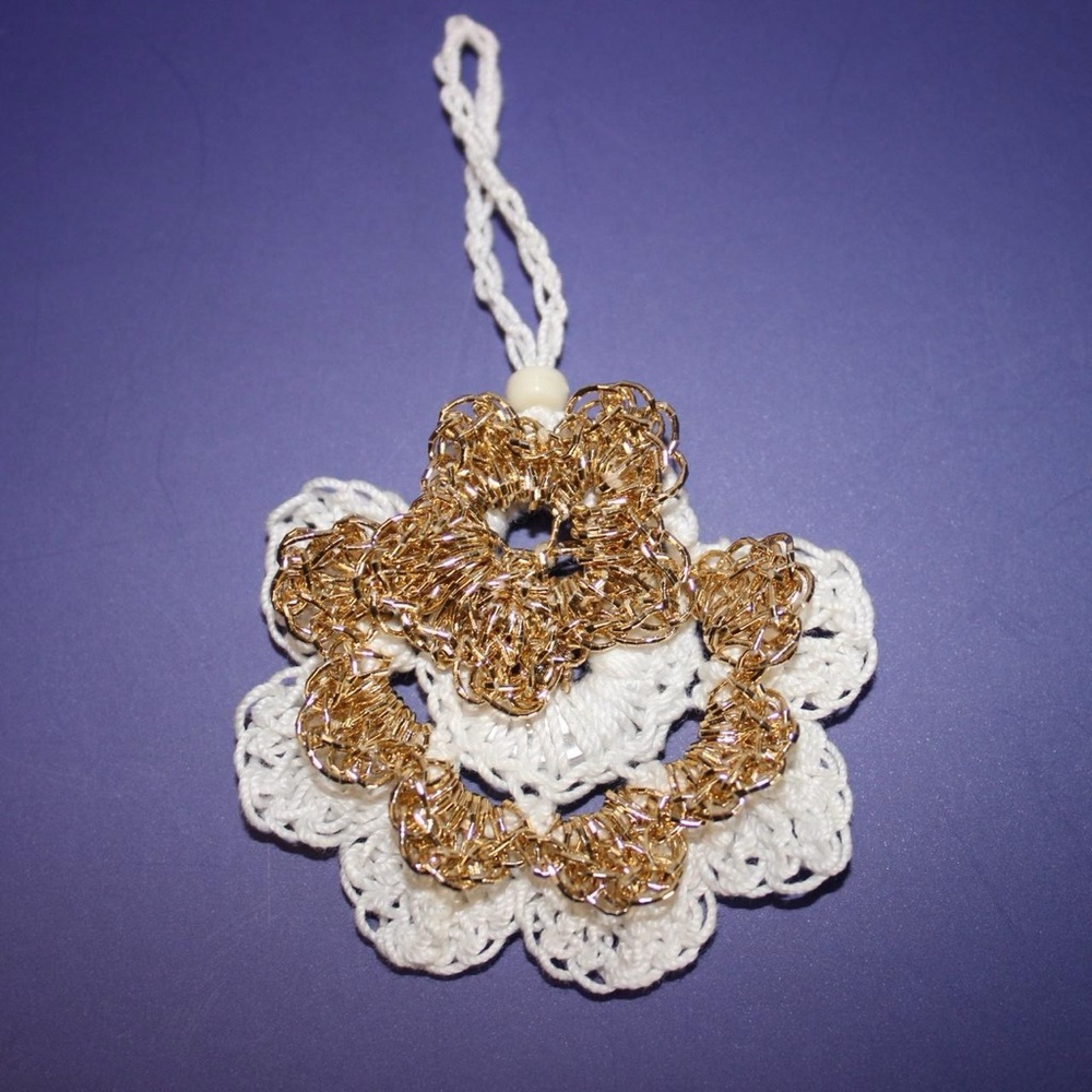 Gold and White Crochet Ornament